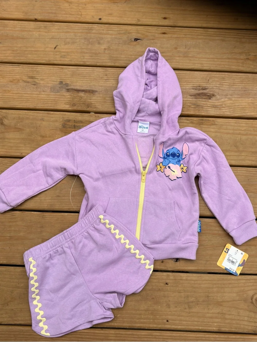 Disney Lilo & Stitch Girls 3T Purple Hoodie Shorts 2-Piece Outfit Set NWT